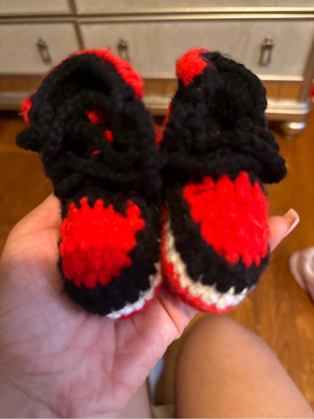 Handmade Black and Red Kids Crochet Booties